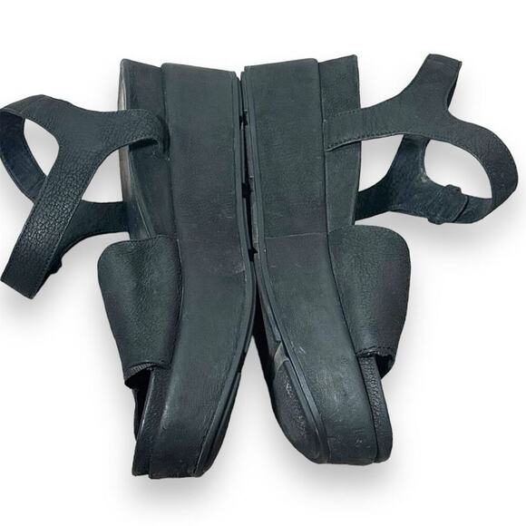 Eileen Fisher Women's Black Leather Platform Slingback Sandals Size 10 - Picture 3 of 5